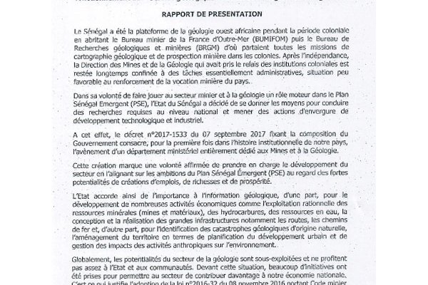 Décret portant création du Service géologique national du Sénégal