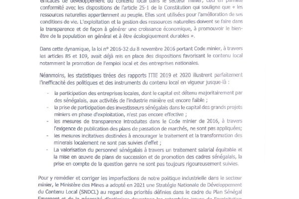 Loi relative au contenu local dans le secteur minier